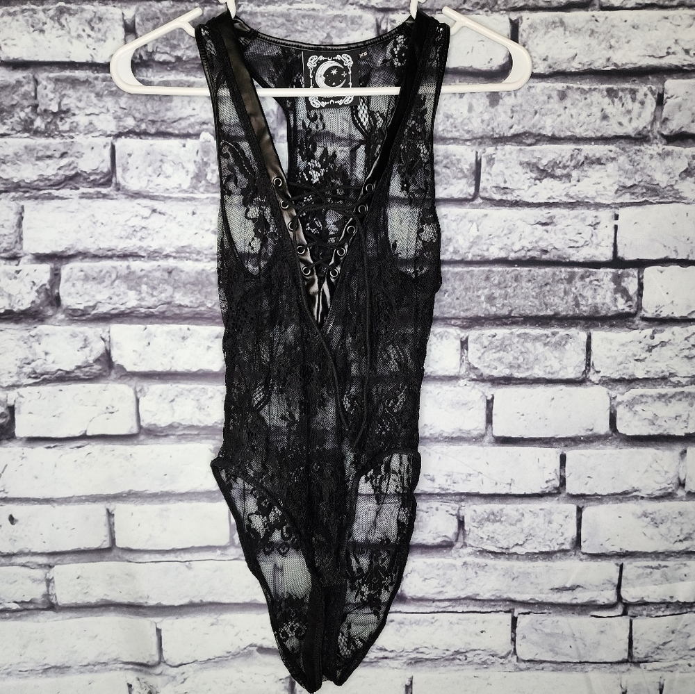 Killstar 'Desert Rose' Black Lace Bodysuit - XS